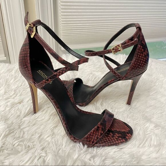 MICHAEL Michael Kors Purple Brandy Ava Snakeskin Leather Sandals Size: US 9.5M - Picture 2 of 10
